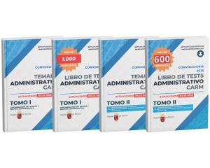 Inicio - Temarios y tests oposiciones CARM 1 Pack completo Administrativo CARM actualizado 2026 con los cuatro libros: Tomo I, tests Tomo I, Tomo II y tests Tomo II