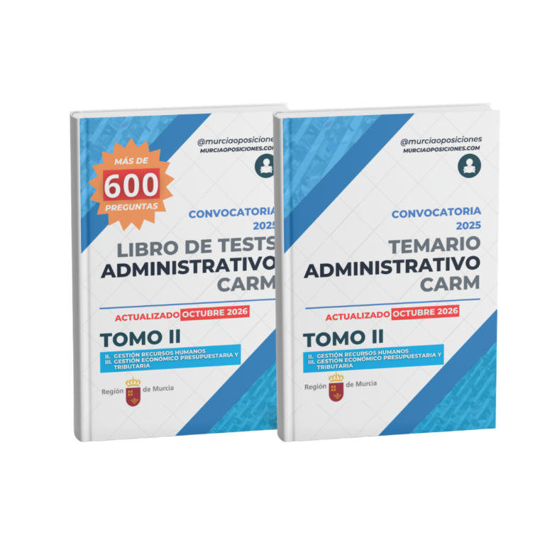 Inicio - Temarios y tests oposiciones CARM 3 Temario y tests Administrativo CARM 2026 Tomo II actualizados en octubre de 2026